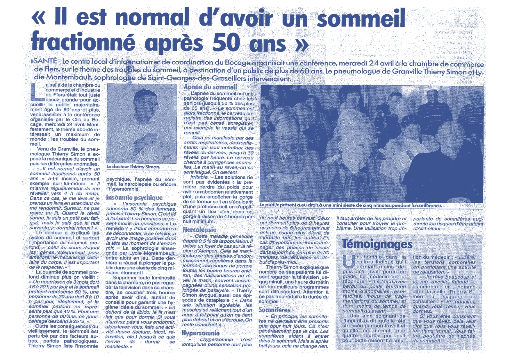 Article de presse conférence sur le sommeil